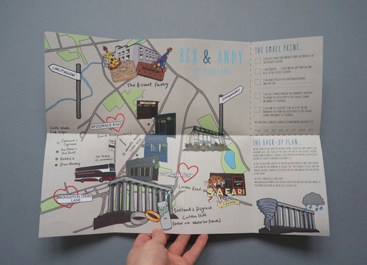 Illustrated map alternative wedding invitation