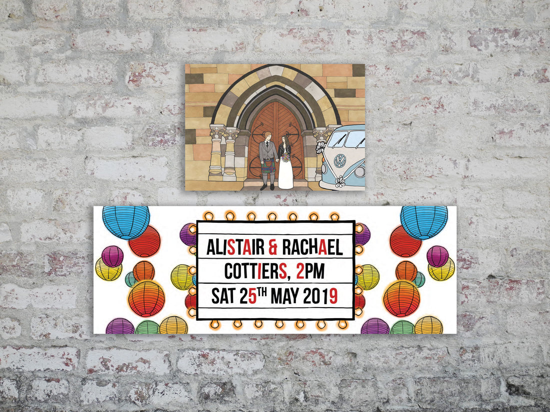 Alistair & Rachael's Venue Illustration Wedding Invitation