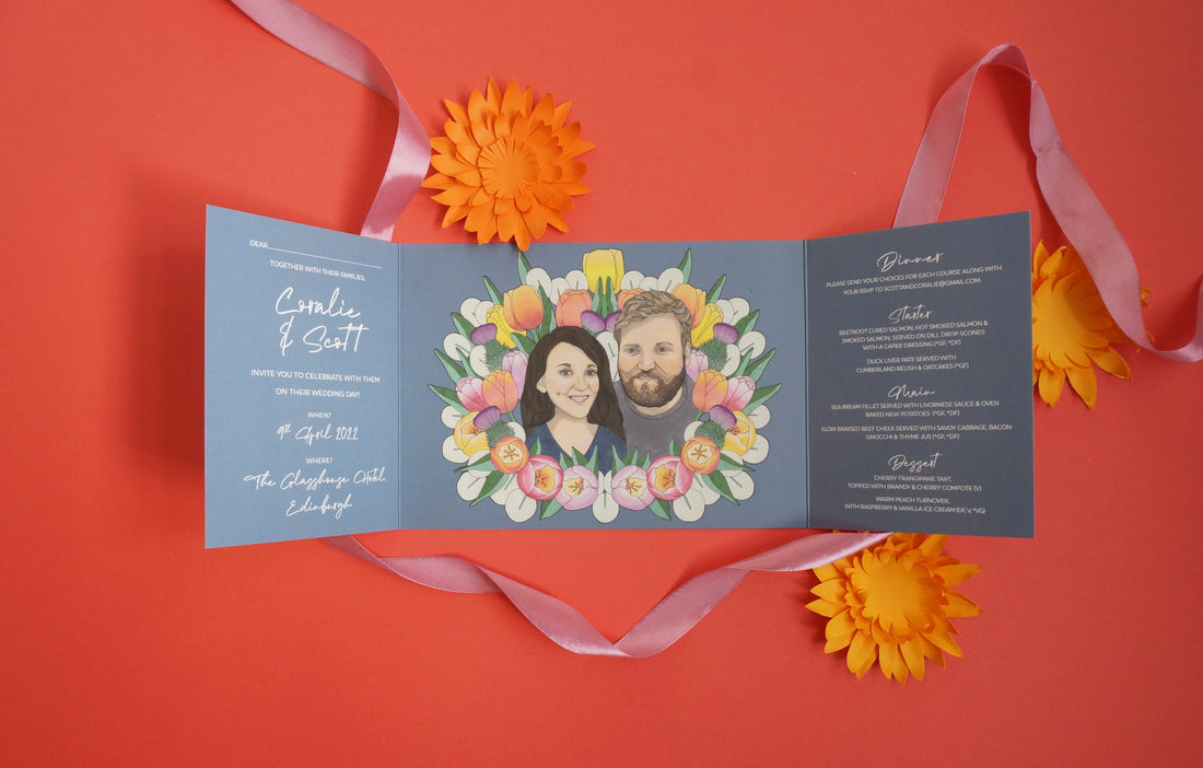 Bespoke couple portrait wedding invitation