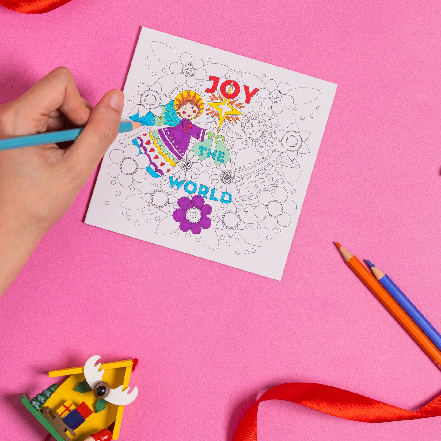 Colour-In Christmas Card Set - Joy, Wonderful and Calm - 3 Pack